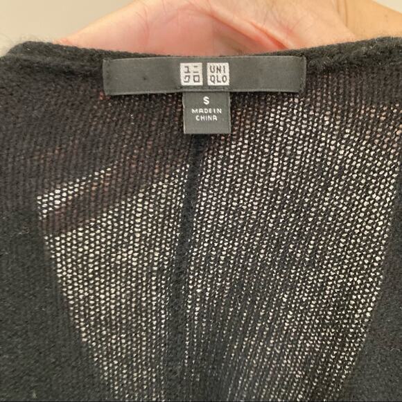 Uniqlo Cashmere Sweater Black  size S Boat Neck Knit Exposed Seams - Picture 3 of 7